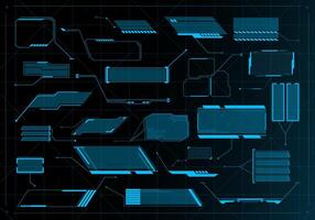 Futuristic callout title banners. Digital frame boxes, cyberpunk style description background and cyber tech HUD info screen pop-up bar set vector
