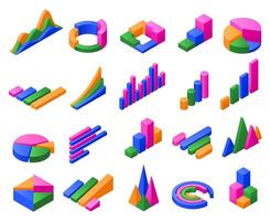 Isometric charts. Infographic 3D diagram, color chart graphs for business data or finance statistics presentation illustration set vector