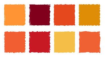 Rough edge square shape set. Paper torn, jagged edge square frame. Grunge, old vintage orange border collection. Autumn colors ripped papers silhouettes. vector