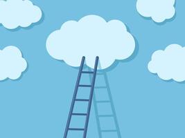 Ladder to clouds. Cloud migration solution, stair steps to dream and opportunity concept. Cloudy sky cartoon minimal illustration vector