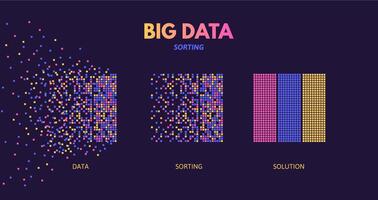 Big data sorting. Machine learning algorithm visualization, digital database analysis and chaotic data pattern recognition science concept illustration vector