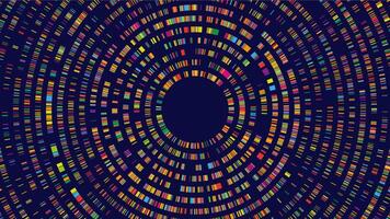 Dna test infographic. Genome sequence map, radial two-dimensional barcoding and abstract big data structure concept background illustration vector