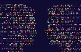 Human genome map. Dna test sequence barcoding, big data chart in male and female silhouette. Gender comparison concept background illustration vector