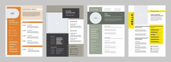 Business CV template. Minimalistic resume layout with work experience, education and skills fields set vector