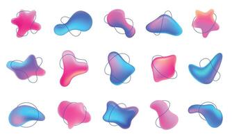 Abstract blob shape 3d gradients. Dynamic fluid backgrounds and vibrant three-dimensional gradient shapes for modern designs and branding elements set vector