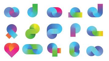 Abstract conical gradient shapes. Round color gradients forms, dynamic geometric figures and angular design elements set vector