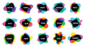 Blob overlay frames. Fluid overlapping shapes, abstract liquid spots and artistic color banner backgrounds set vector