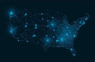 USA grid wireframe map. Connected network of states of America capitals, American internet communications and futuristic digital map illustration vector