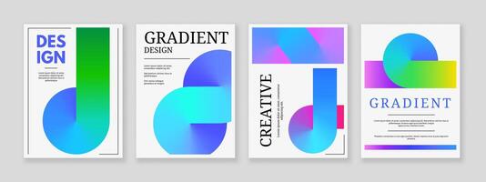 Abstract conical gradient posters. Limitless gradients shape flyer, colorful geometric eternity template set vector