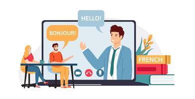 Distance education, web courses or tutorials with teacher vector