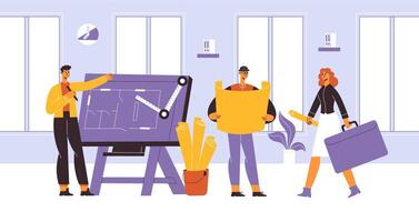 Builders, engineers, architects professional construction team workers vector
