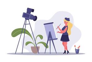 blogger and content creators, vlogger painting vector