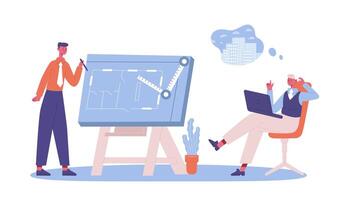 Architect people team occupation drawing project blueprint vector