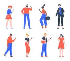 People with devices and gadgets, look to smartphone vector