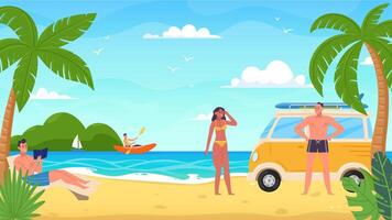 People at seaside resort beach, rest and relax vector
