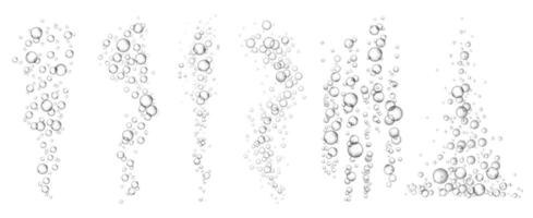 Carbonated water fizz bubbles. Underwater fizzing air scattered bubble flow for aerated sparkling drinks. Floating oxygen spheres visual effect illustration vector
