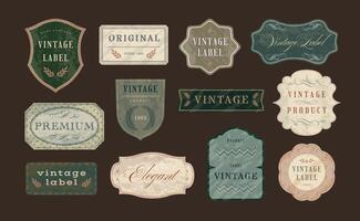Vintage commerce labels. Old ribbons banner design template with aged paper texture and ornate emblem frame set vector