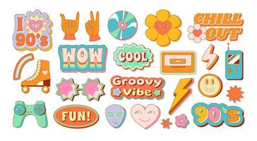 Retro groovy emblem templates. Pastel 90s inspired stickers, chill out and cool elements set vector