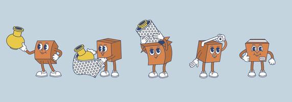 Fragile packaging guide. How to pack into cardboard box step-by-step instruction illustration vector
