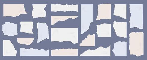 Torn paper sheets. Realistic ripped edge piece of paper, scrap notepaper and background frames for scrapbooking label isolated set vector