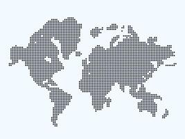 Dotted world map. Simple global map silhouette with dots patterns grid, LED screen GPS illustration vector
