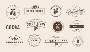 Cocoa emblem. Vintage cocoa bean labels, artisanal chocolate gourmet branding design templates set vector
