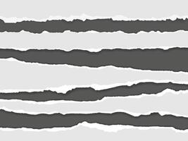 Torn paper divider lines. Ripped cardboard page edge, horizontal paper rips with shadow effect set vector