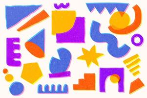 Abstract risograph shapes. Textured geometry bundle, creative random doodle offset print stamp and decorative shapes set vector