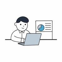Investor analyzing trade graph on a laptop in this detailed illustration. Ideal for financial presentations, reports, and educational materials. High-quality and precise design vector