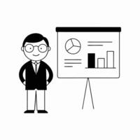 Professional illustration of an analyst presenting data. Perfect for business, finance, and corporate presentations, highlighting statistics, strategies, and analysis vector