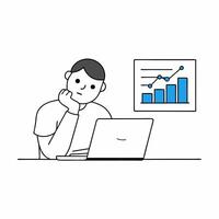 Investor analyzing trade graph on a laptop in this detailed illustration. Ideal for financial presentations, reports, and educational materials. High-quality and precise design vector
