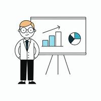 Professional illustration of an analyst presenting data. Perfect for business, finance, and corporate presentations, highlighting statistics, strategies, and analysis vector