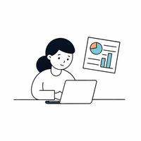 Investor analyzing trade graph on a laptop in this detailed illustration. Ideal for financial presentations, reports, and educational materials. High-quality and precise design vector