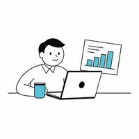 Investor analyzing trade graph on a laptop in this detailed illustration. Ideal for financial presentations, reports, and educational materials. High-quality and precise design vector