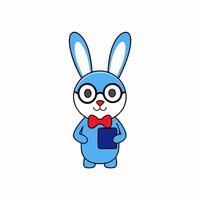 Adorable illustration of a rabbit with big glasses, a bow tie, and holding a mobile. Perfect for quirky designs, digital art, and fun projects vector