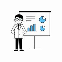 Professional illustration of an analyst presenting data. Perfect for business, finance, and corporate presentations, highlighting statistics, strategies, and analysis vector