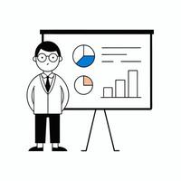 Professional illustration of an analyst presenting data. Perfect for business, finance, and corporate presentations, highlighting statistics, strategies, and analysis vector