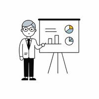 Professional illustration of an analyst presenting data. Perfect for business, finance, and corporate presentations, highlighting statistics, strategies, and analysis vector