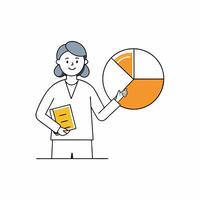 Index Investor Ingrid presenting a pie chart illustration, ideal for financial analysis, business reports, and investment presentations. Clean, professional, and detailed vector