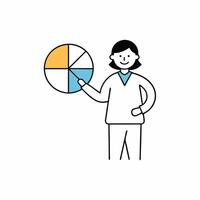 Index Investor Ingrid presenting a pie chart illustration, ideal for financial analysis, business reports, and investment presentations. Clean, professional, and detailed vector