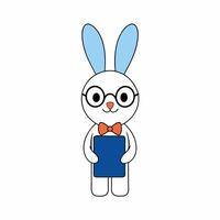 Adorable illustration of a rabbit with big glasses, a bow tie, and holding a mobile. Perfect for quirky designs, digital art, and fun projects vector