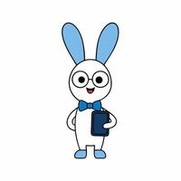 Adorable illustration of a rabbit with big glasses, a bow tie, and holding a mobile. Perfect for quirky designs, digital art, and fun projects vector
