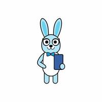 Adorable illustration of a rabbit with big glasses, a bow tie, and holding a mobile. Perfect for quirky designs, digital art, and fun projects vector