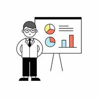 Professional illustration of an analyst presenting data. Perfect for business, finance, and corporate presentations, highlighting statistics, strategies, and analysis vector