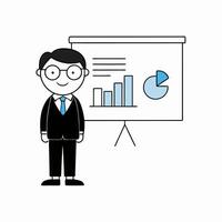 Professional illustration of an analyst presenting data. Perfect for business, finance, and corporate presentations, highlighting statistics, strategies, and analysis vector