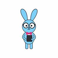 Adorable illustration of a rabbit with big glasses, a bow tie, and holding a mobile. Perfect for quirky designs, digital art, and fun projects vector