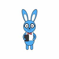 Adorable illustration of a rabbit with big glasses, a bow tie, and holding a mobile. Perfect for quirky designs, digital art, and fun projects vector