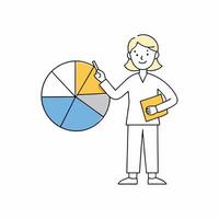 Index Investor Ingrid presenting a pie chart illustration, ideal for financial analysis, business reports, and investment presentations. Clean, professional, and detailed vector
