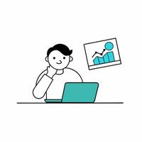 Investor analyzing trade graph on a laptop in this detailed illustration. Ideal for financial presentations, reports, and educational materials. High-quality and precise design vector