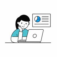 Investor analyzing trade graph on a laptop in this detailed illustration. Ideal for financial presentations, reports, and educational materials. High-quality and precise design vector